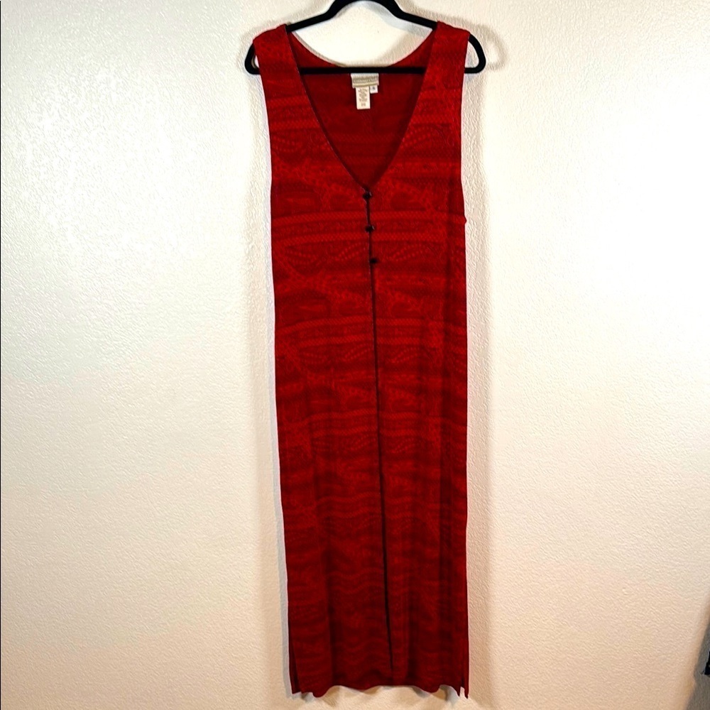 Coldwater Creek Red Black 90s Vintage Paisley Slinky Knit Duster Vest  Size SM
